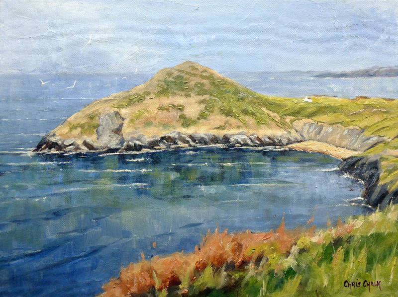 Mwnt beach Ceredigion Wales Painting in oils by Chris Chalk