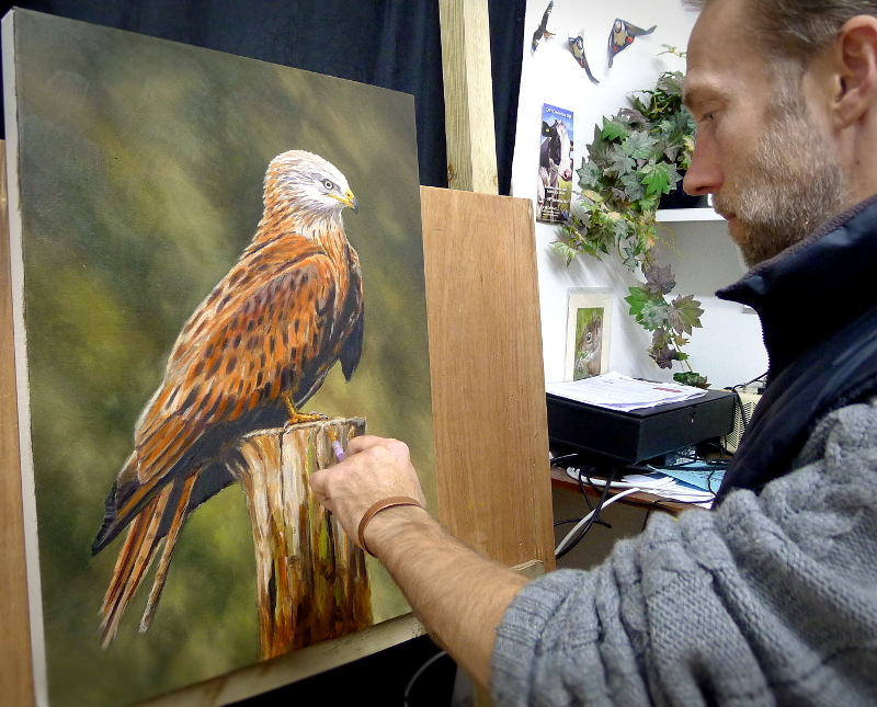 red kite painting on painting easel in Chris's art studio